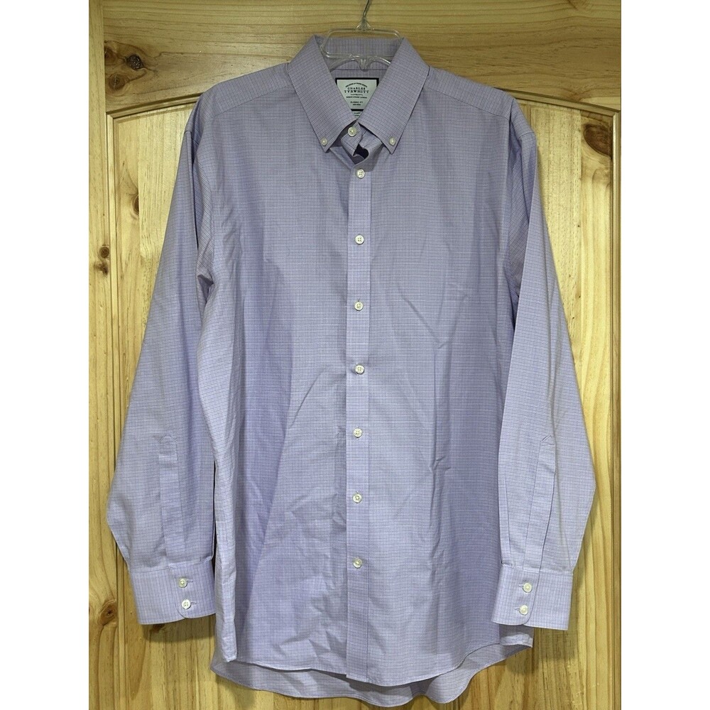 Charles Tyrwhitt Men’s Dress Shirt Long Sleeve Purple White Non Iron 17/35